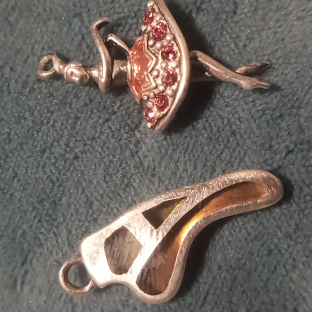 sterling silver 925 ballerina charms pink stone dancer & yellow slipper.